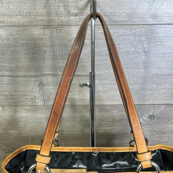 Coach Black and Tan Patent Leather Tote - Picture 3 of 15